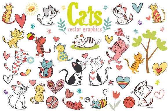 Adding Playful Charm with Doodle Colorful Cats Vector Graphics