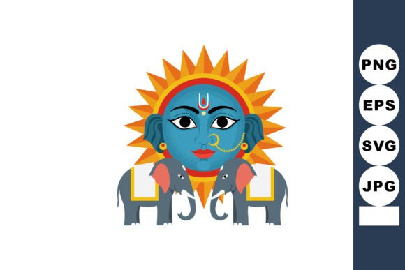 Blue Hindu Sun God with Elephants and Tr: A Spiritual Graphic for Bold Branding and Visual Impact