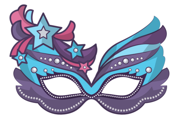 Carnival Mask Icon: Blue Venetian Decora for Graphics & Illustrations Sellers