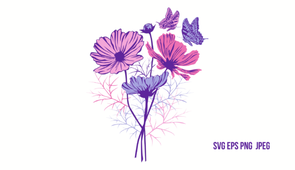 Cosmea Flower Bouquet with Butterflies: A Versatile Graphic for Local Branding