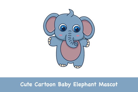 Cute Cartoon Baby Elephant Mascot – Kawaii Style Animal Graphics & Illustrations for Branding and Design Projects