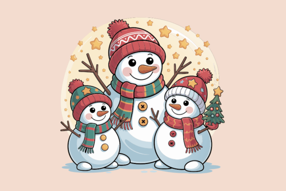 Cute Snowman Family Christmas Decoration Graphics & Illustrations for Handmade Joy