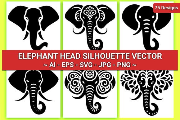 Elephant Head Silhouette Vector Bundle: Graphics & Illustrations for Bold Branding