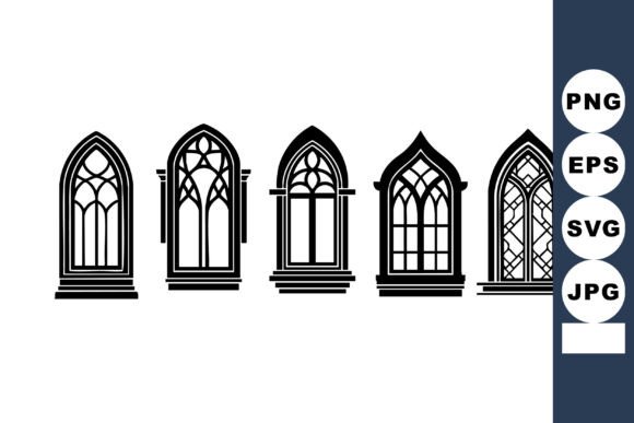Gothic Style Arched Windows Vector for Embroidery Use