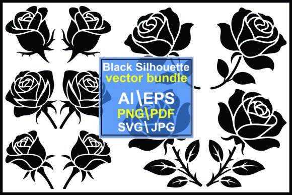 Silhouette Rose Flower Collection Vector Graphics for Illustrations