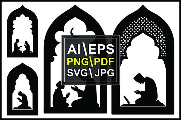 Timeless Elegance: Silhouettes of People Praying Windows in Graphic Design