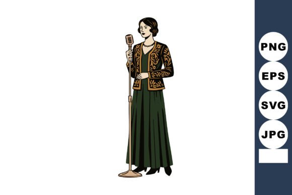 Vintage Female Singer in Long Green Dress Graphics for Crafters & Etsy Sellers