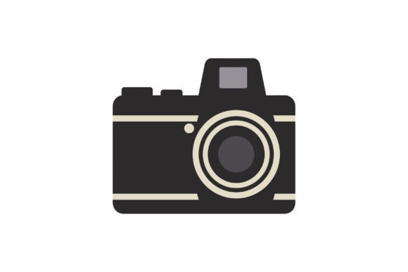 Vintage Style Black Camera with Large Lens Graphics for Branding & Illustrations