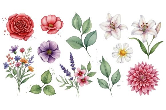 Watercolor Mixed Flower Collection: Elegant Graphics for Branding and Marketing Illustrations